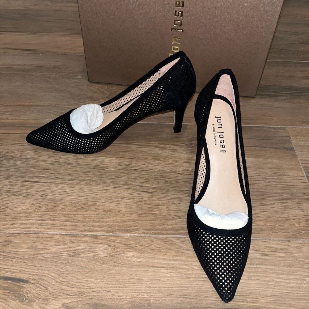 NWT ANTHROPOLOGIE Jon Josef People Black Suede Mesh Pointed Toe Heels Size 9
